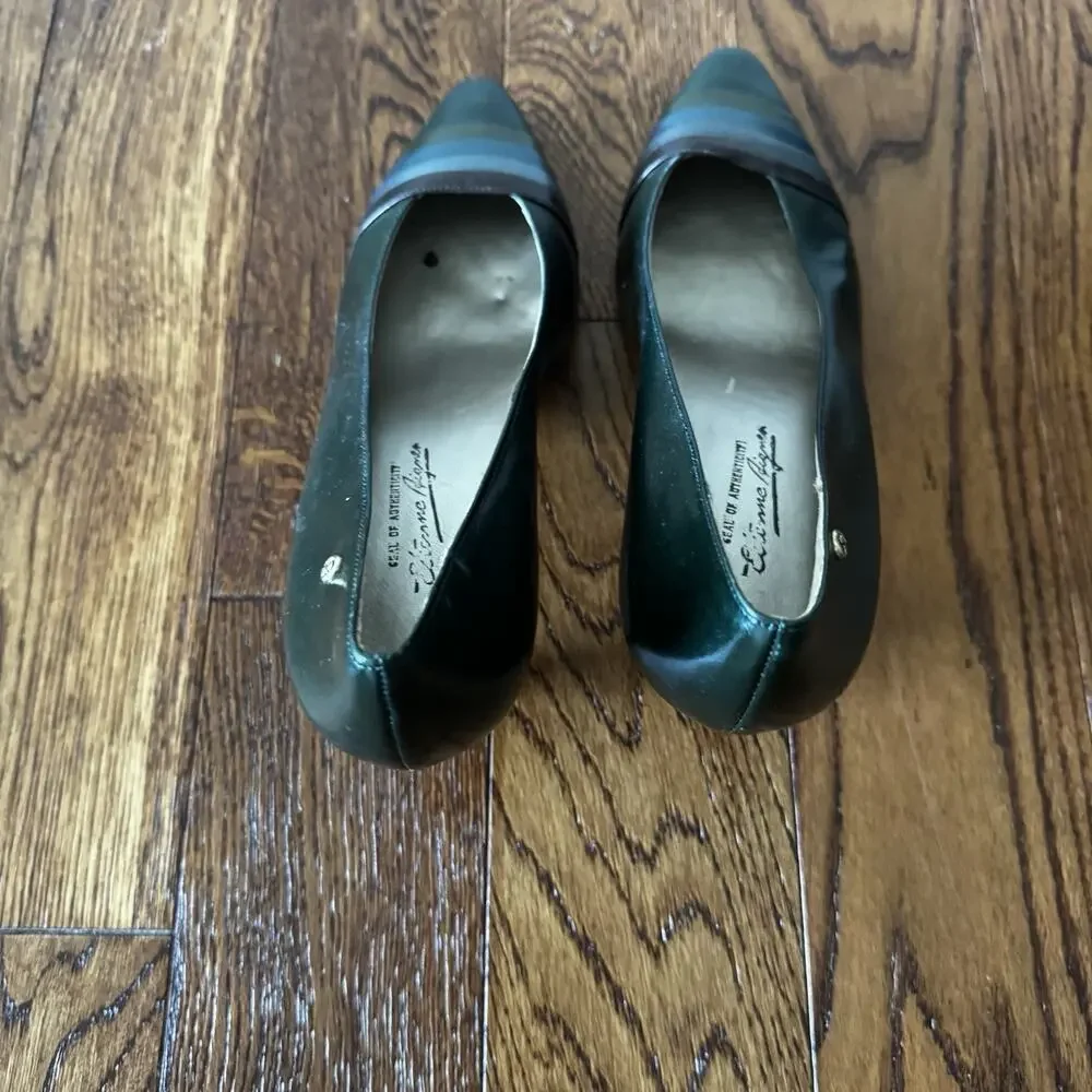 VTG Etienne Aigner Womens 8N Pumps Green Metallic Stripe Made in Spain‎ Damage